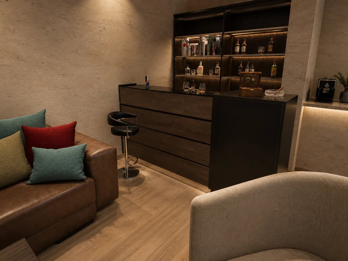 Altura rendering: lounge with a home bar for relaxing and entertaining