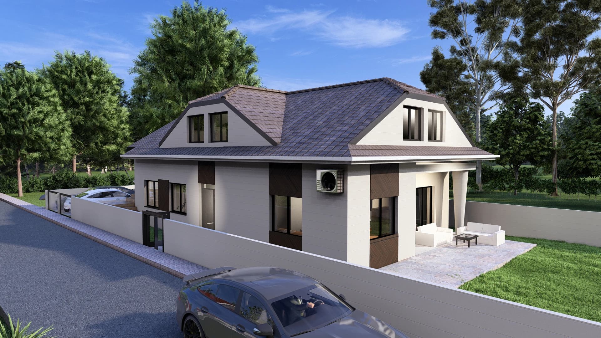 Harmonia rendering: roof windows and dormers bringing daylight into the Harmonia attic bedrooms.