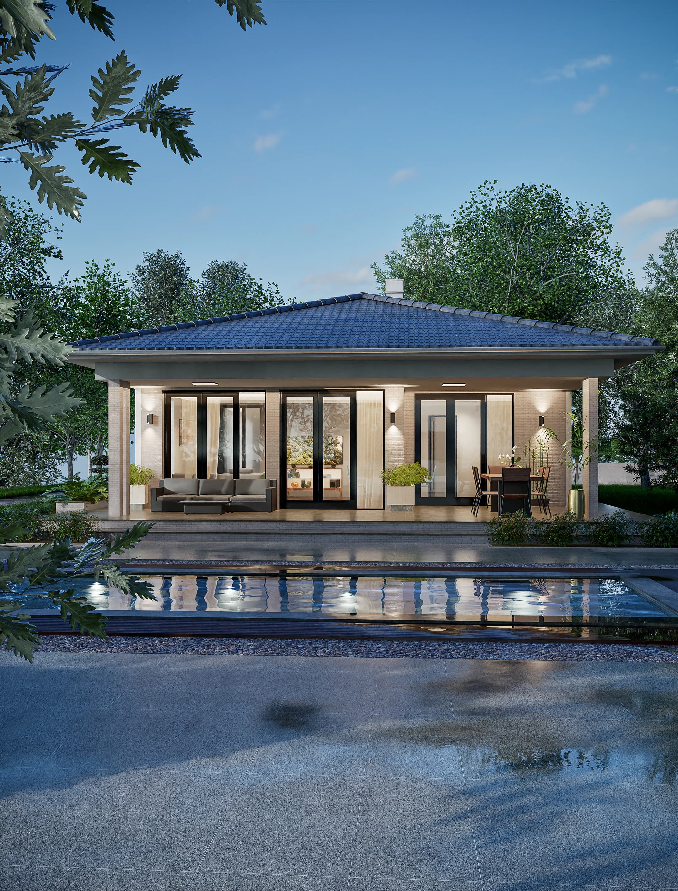 Serena rendering: the Serena house seen from the garden