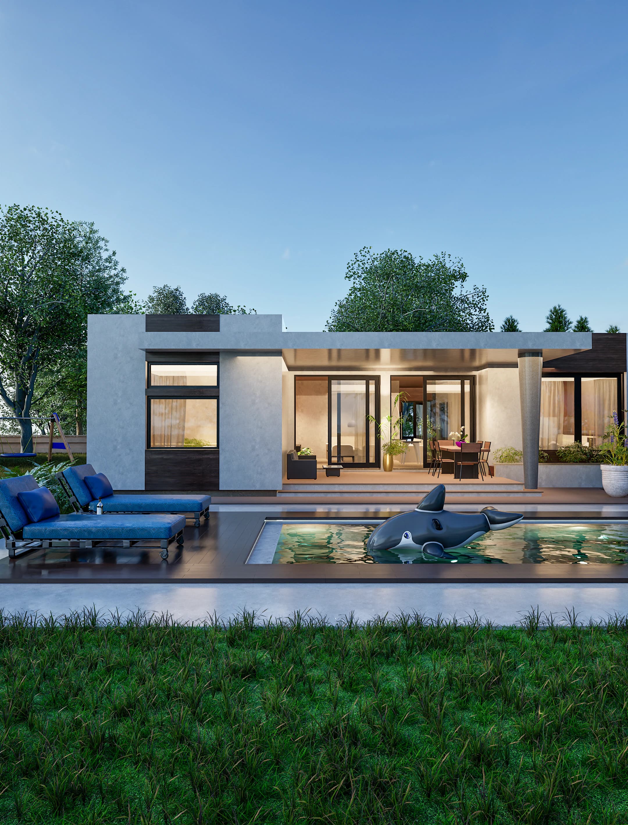 Solana rendering: covered garden terrace extending the living area of the Solana house