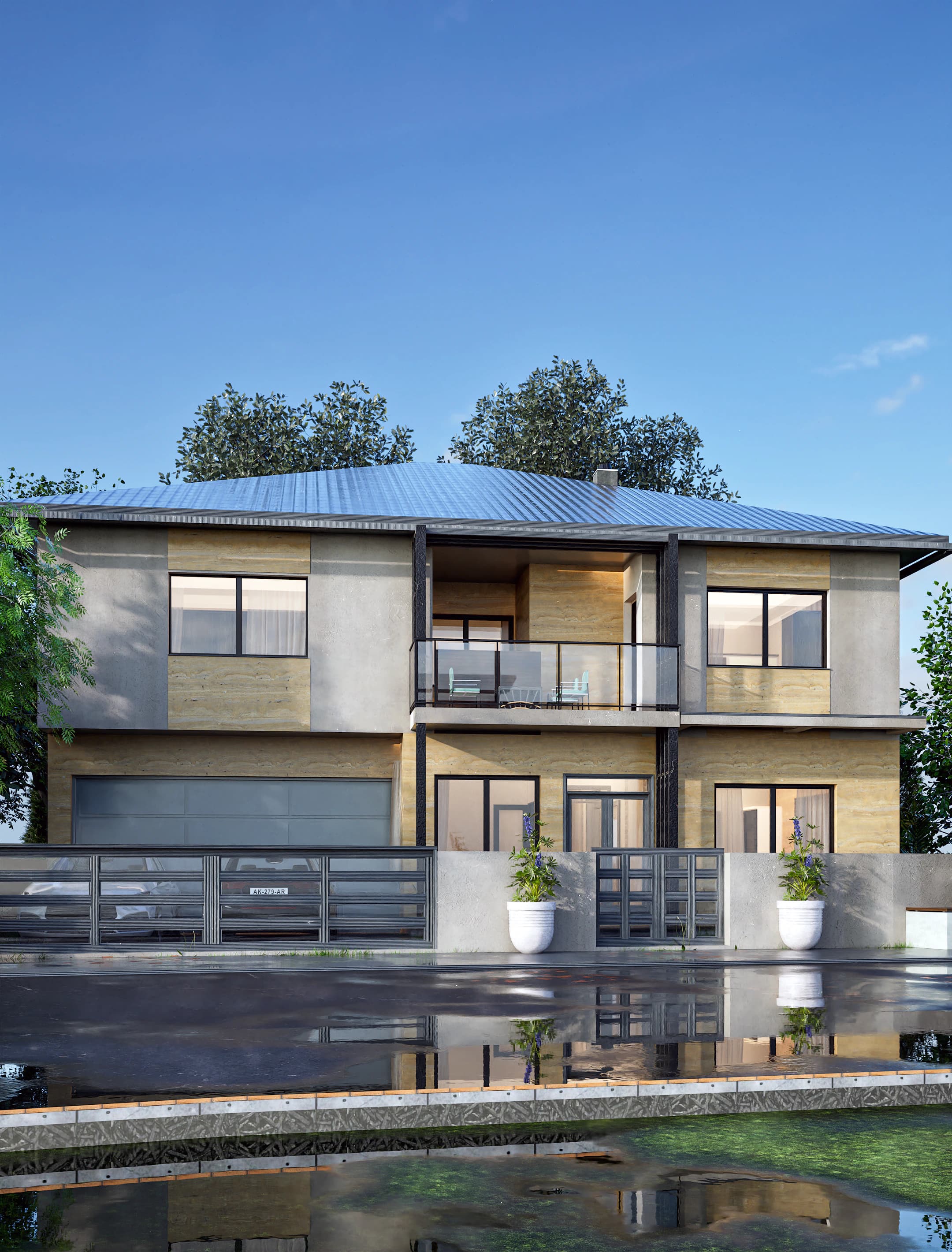Travertino rendering: side view of the two-story Travertino house.