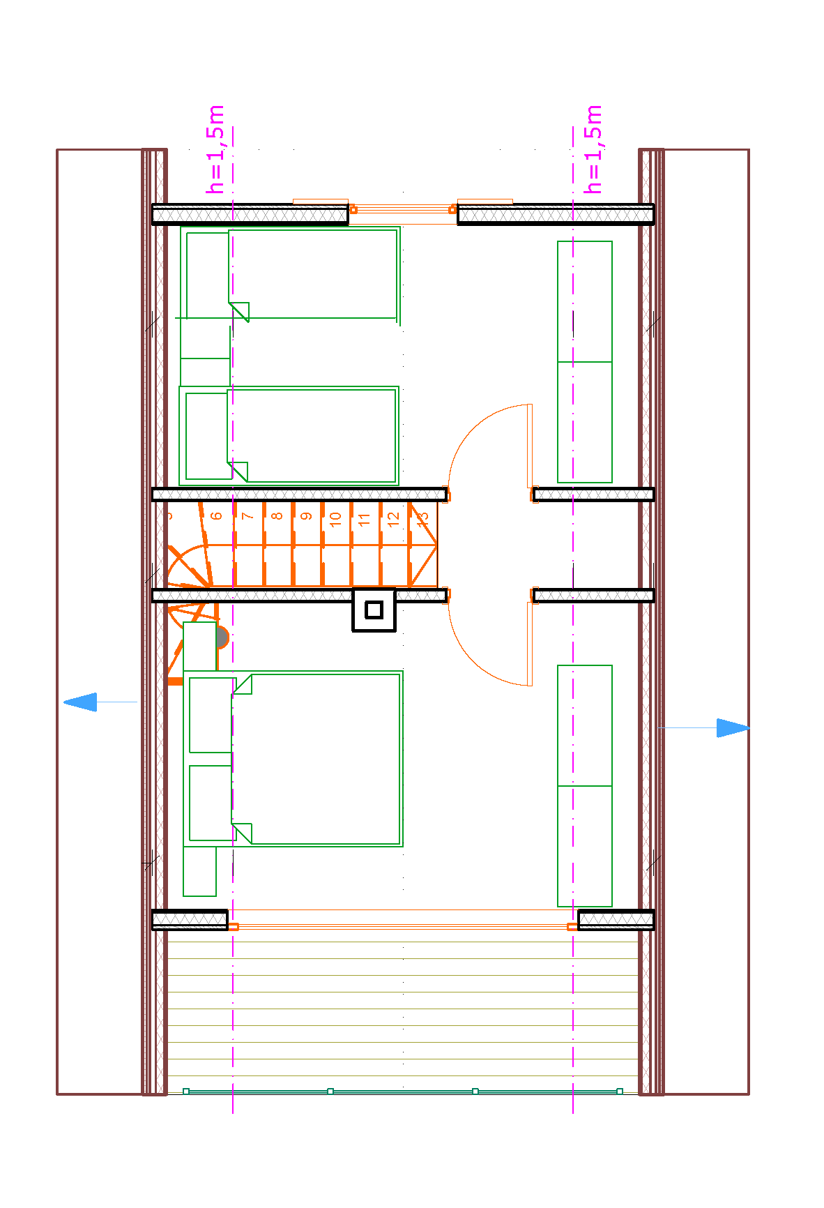 Floor plan of the loft of the Prism design: two bedrooms under the sloping roof