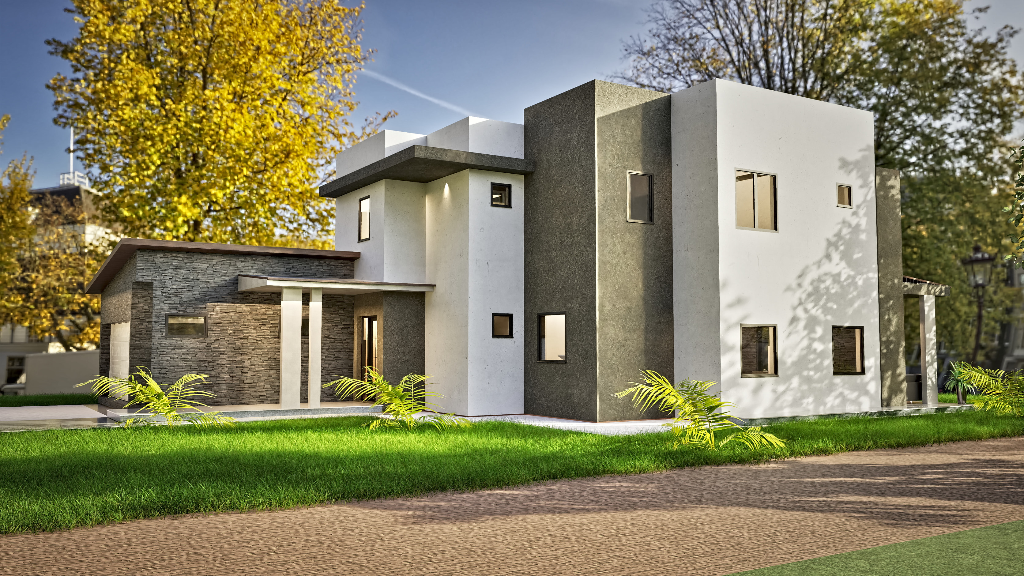 Oasis rendering: terrace with wide glass sliding doors opening from the living area